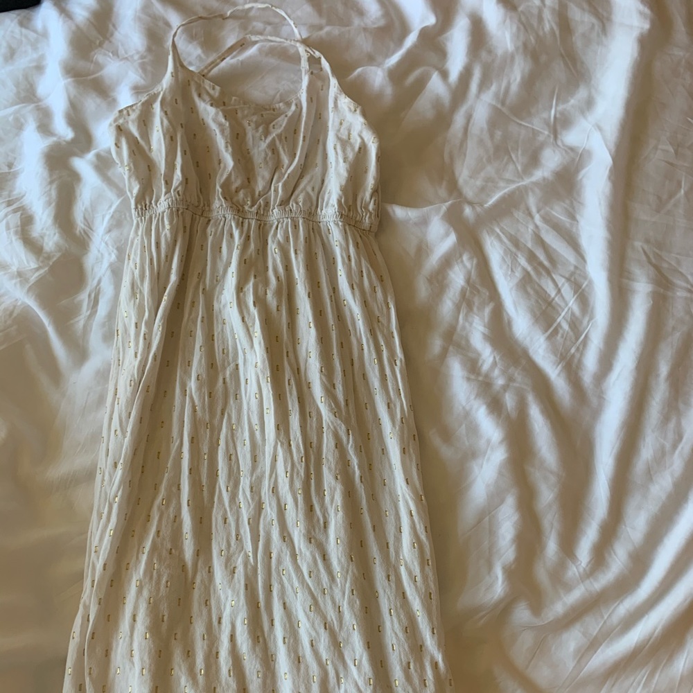 white dress with gold spots